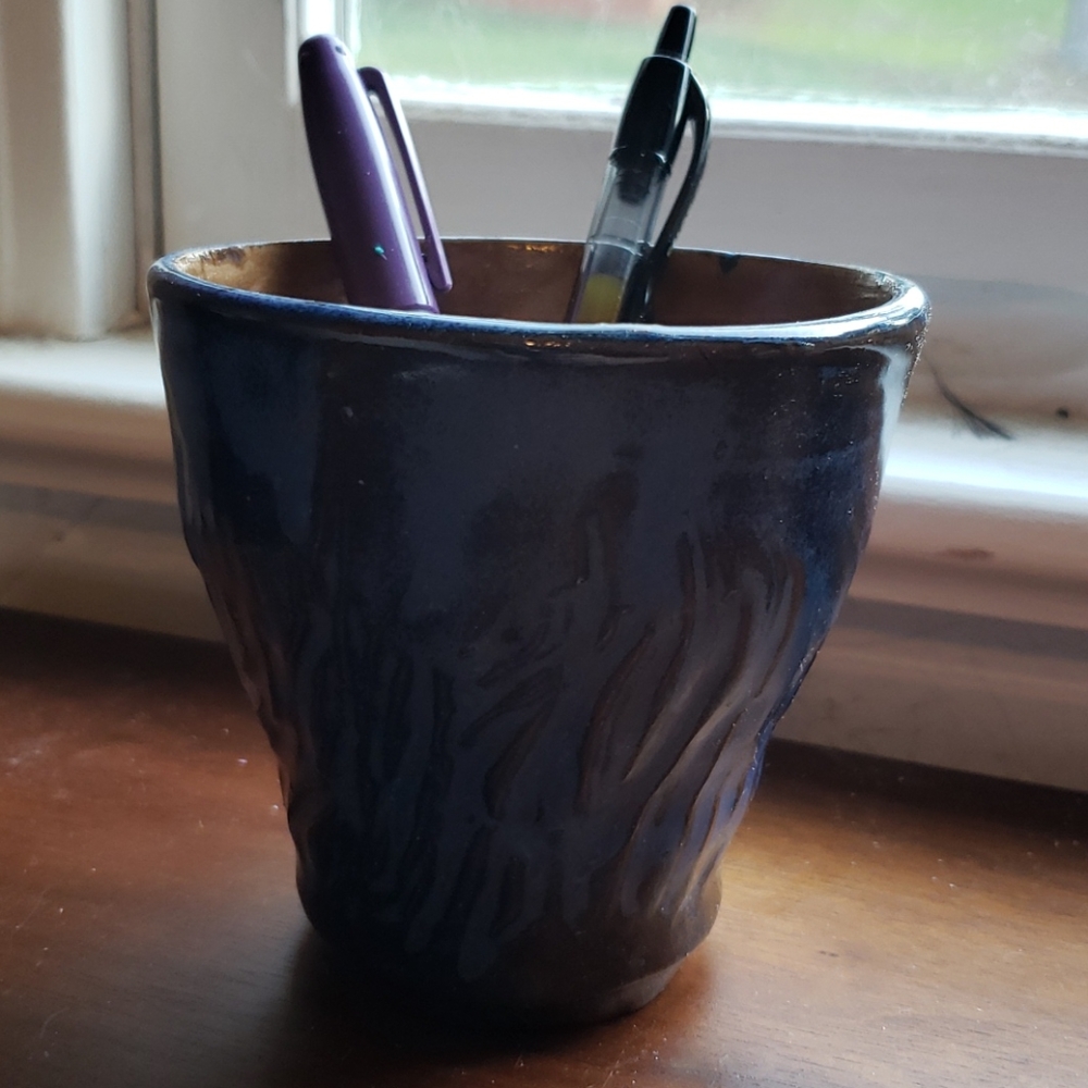 Cobalt/Copper Ceramic Pencil Holder- Hand Thrown!